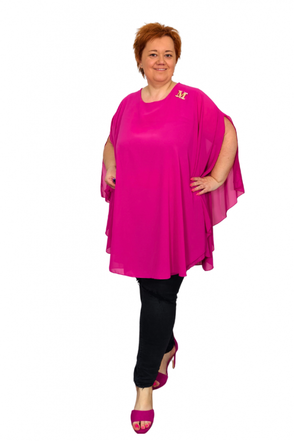 Elegantná tunika s brošňou - cyklámenová